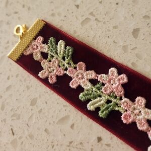Velvet Floral Embroidered Choker Necklace